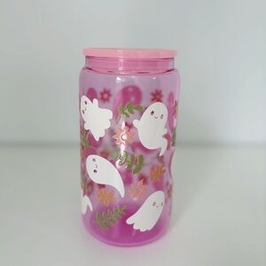 Pink Ghost Patterned Glass Tumbler